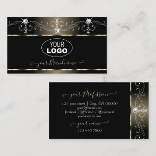 Luxe Black Beige Squiggles Sparkle Jewels Logo hin Visitenkarte