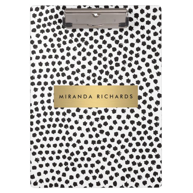 Luxe Black Confetti Dots II mit Gold Bar Klemmbrett (Vorderseite)