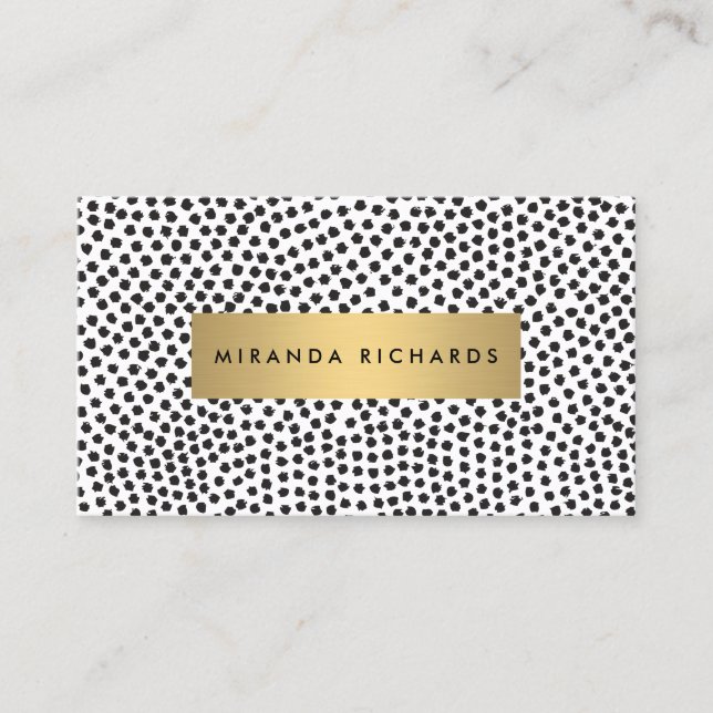 Luxe Black Confetti Dots mit Gold Bar Visitenkarte (Vorderseite)