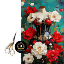 Luxe Black Gold Corset Mannequin Red Floral