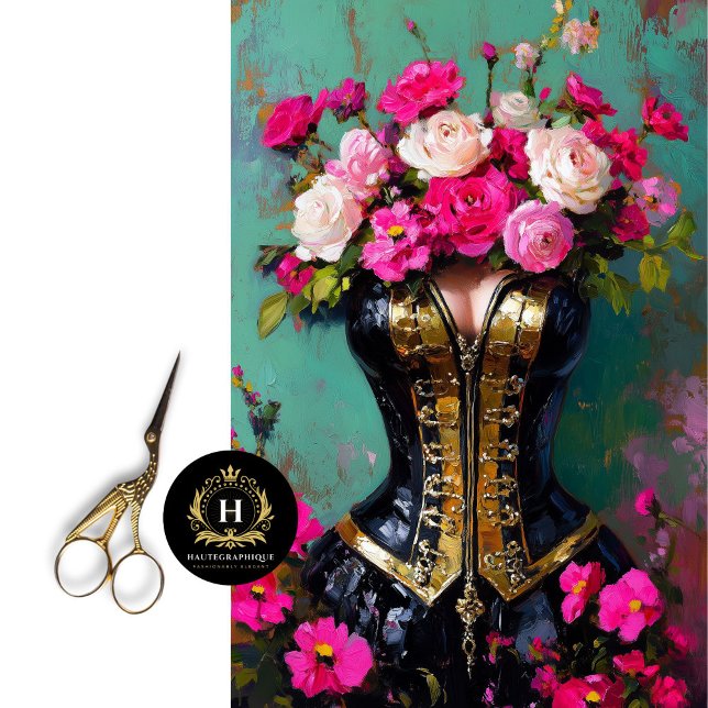 Luxe Black Gold Corset Pink Floral Decoupage Seidenpapier (Von Creator hochgeladen)