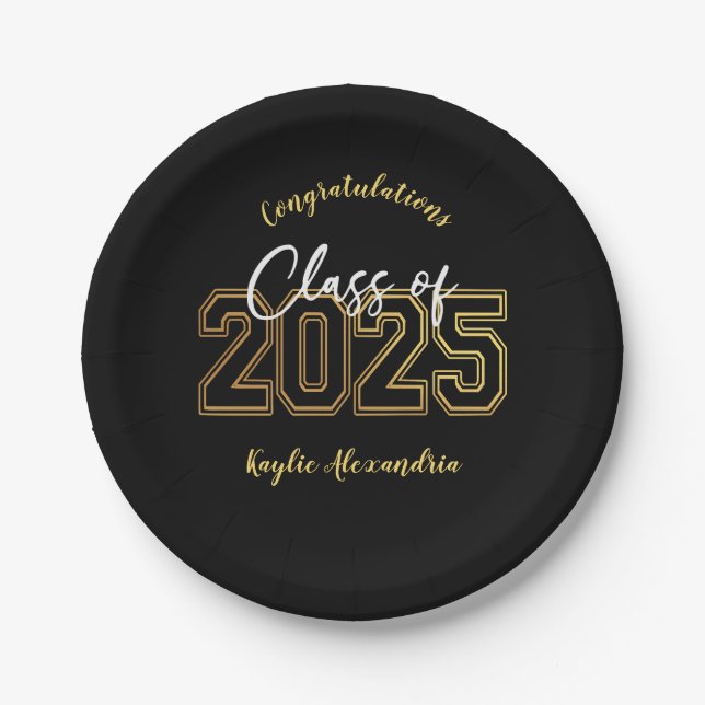 Luxe Black & Gold Graduation Party Teller (Vorderseite)
