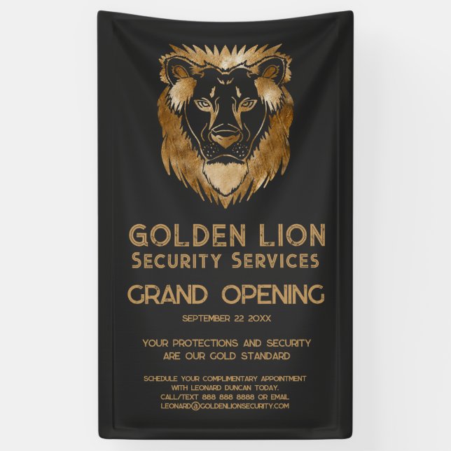 Luxe Black Gold Lion Business Logo Grand Opening Banner (Vertikal)