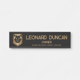 Luxe Black Gold Lion Business Logo Tagline Türschild