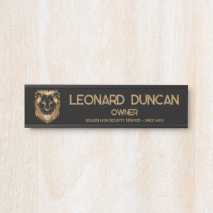 Luxe Black Gold Lion Business Logo Tagline Türschild