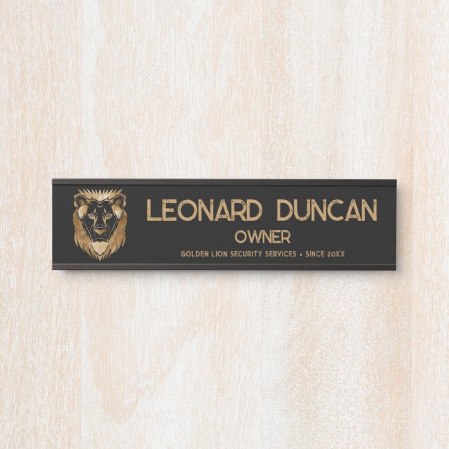 Luxe Black Gold Lion Business Logo Tagline Türschild (Vorderseite )