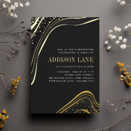 Luxe Black & Gold Liquid Marble Graduation Party Folieneinladung