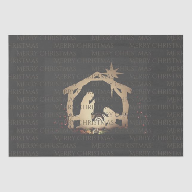 Luxe Black Gold Nativity Frohe Weihnachten Seidenpapier (Vorderseite)
