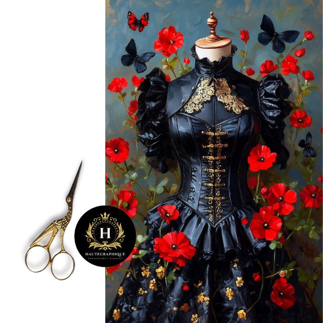 Luxe Black Gothic Corset Mannequin Red Floral Deko Seidenpapier (Von Creator hochgeladen)