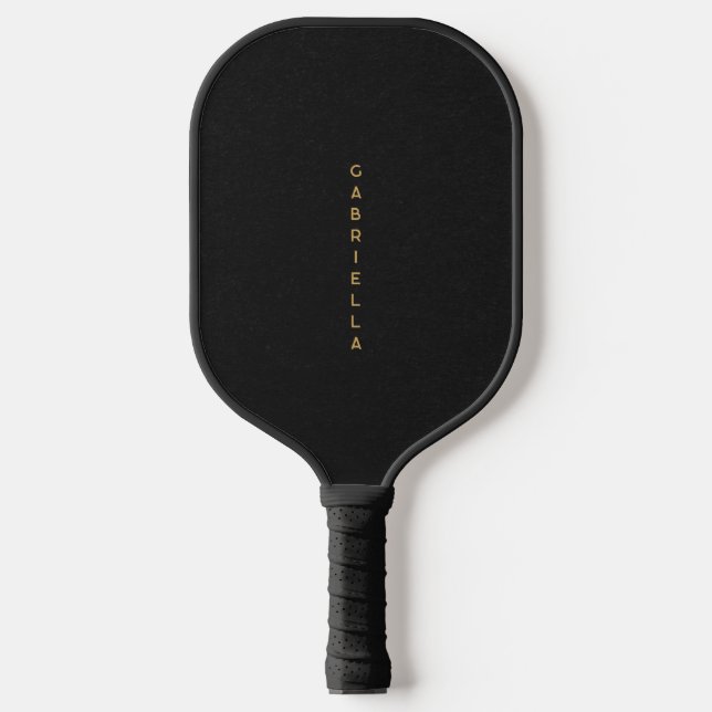 Luxe Black Paper Texture & Gold - Vertikaler Name Pickleball Schläger (Vorderseite)