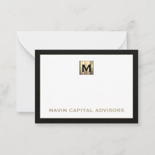 Luxe Black und Gold Monogram Notecard Mitteilungskarte