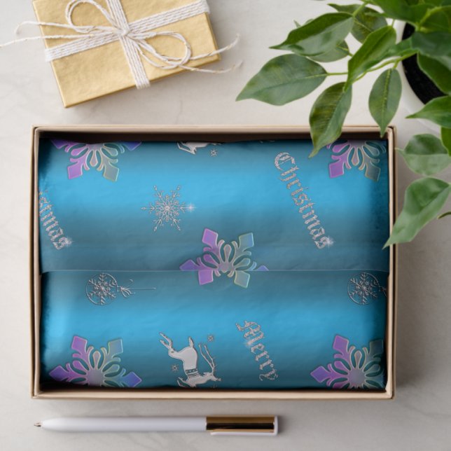 Luxe Blue Christmas Snowflakes und Reindeer Seidenpapier (Geschenk)