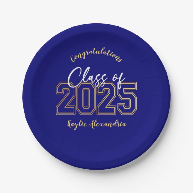 Luxe Blue & Gold Graduation Party Teller (Vorderseite)
