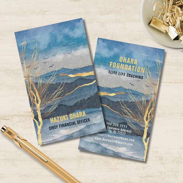 Luxe Blue Gold Mountain Custom Business Card Visitenkarte (Von Creator hochgeladen)