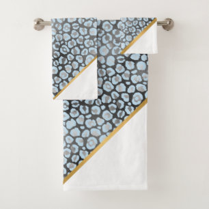 LUXE BLUE GRAY LEOPARD GOLD BATH TOWEL SET