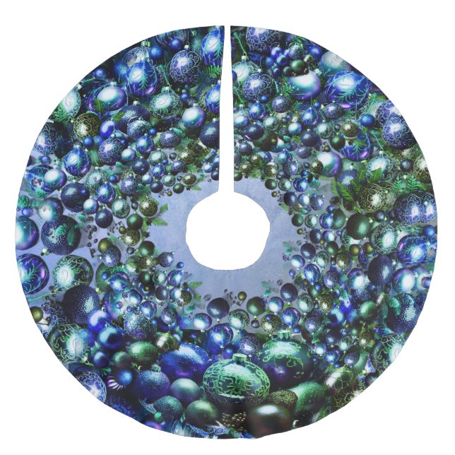 Luxe Blue Green Christmas Tree Skirt Polyester Weihnachtsbaumdecke (Vorderseite)