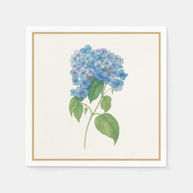 Luxe Blue Hydrangea Napkin — Elegant Botanical  Serviette (Vorderseite)