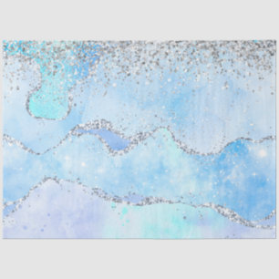 Luxe Blue Marble & Silver Glitzer Seidenpapier