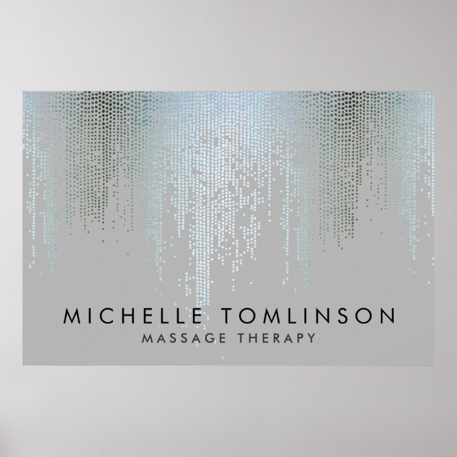 Luxe Blue Silver Confetti Rain Muster Poster (Vorne)