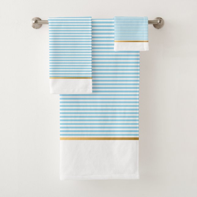 LUXE BLUE WHUE STRIPE GOLD BADEZIMMER TOWEL SET (Insitu)