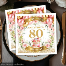 Luxe Blush Blume 80. Geburtstagspapier Napkins