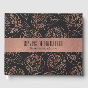 LUXE BLUSH PINK ROSE GOLD BLACK FLORAL WEDD GÄSTEBUCH