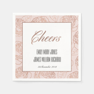 LUXE BLUSH PINK ROSE GOLD FLORAL CHEERS WEDD SERVIETTE