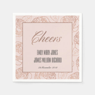 LUXE BLUSH PINK ROSE GOLD FLORAL CHEERS WEDD SERVIETTE