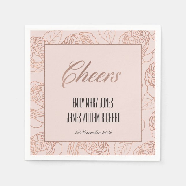 LUXE BLUSH PINK ROSE GOLD FLORAL CHEERS WEDD SERVIETTE (Vorderseite)