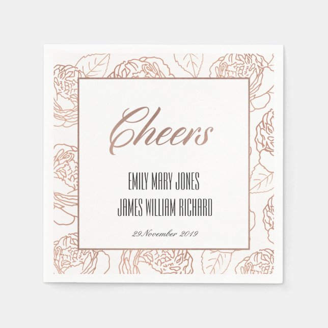 LUXE BLUSH PINK ROSE GOLD FLORAL CHEERS WEDD SERVIETTE (Vorderseite)