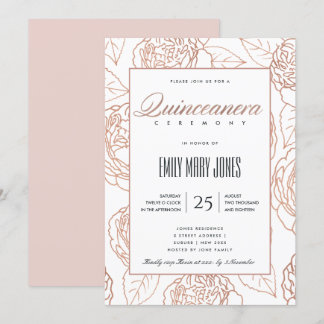 LUXE BLUSH PINK ROSE GOLD FLORAL QUINCEANERERA EINLADUNG