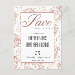 LUXE BLUSH PINK ROSE GOLD FLORAL RETT UNSER DATUM ANKÜNDIGUNGSPOSTKARTE