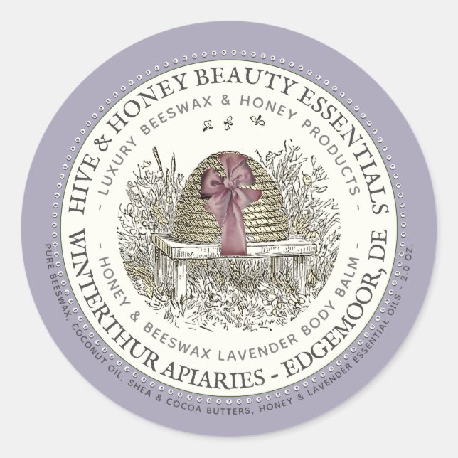 Luxe Body Balm Label Lavender mit Skep und Bow Runder Aufkleber (Vorderseite)