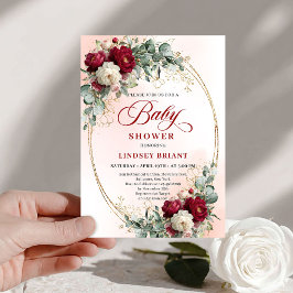 Luxe Boho Maroon Floral Gold Baby Shower Invitatio Einladung