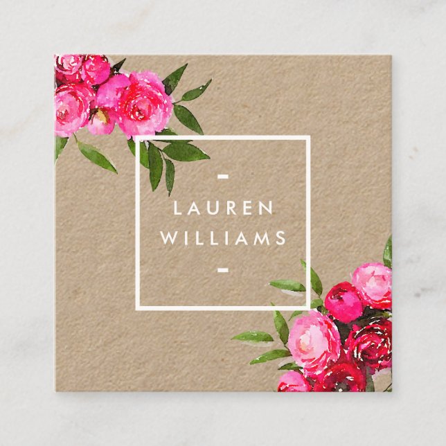 Luxe Bold Wasserfarbe Rose auf Kraft Quadratische Visitenkarte (Vorderseite)