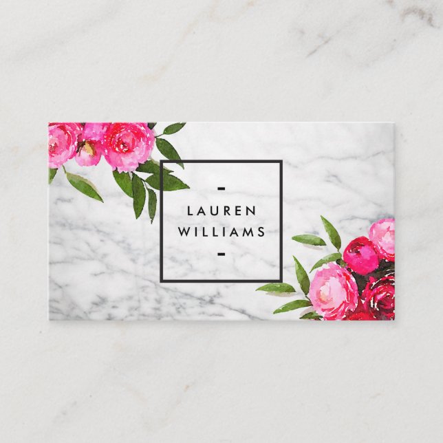 Luxe Bold Wasserfarbe Rose auf Marmor Visitenkarte (Vorderseite)