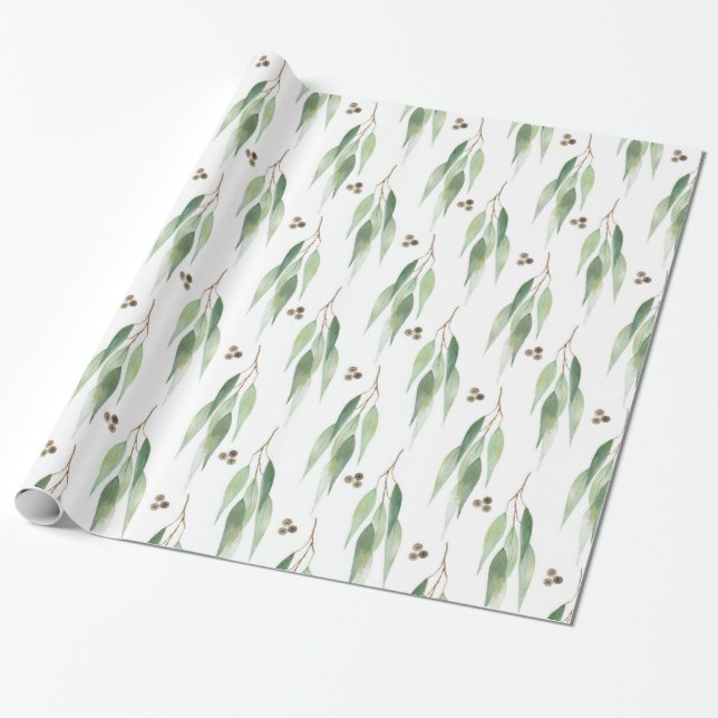 LUXE BOTANISCHES EUCALYPTUS-WEISSBUCH GESCHENKPAPIER (Ungerollt)