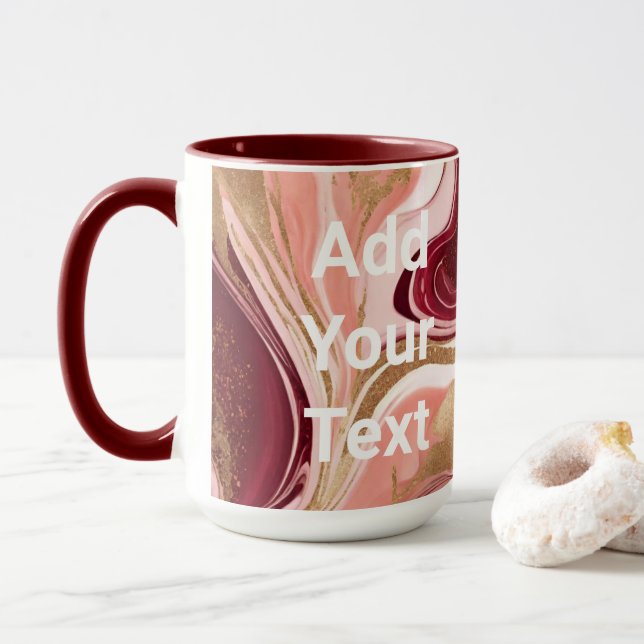 Luxe Burgundy Gold Wirbel Benutzerdefinierter Text Tasse (Mit Donut)