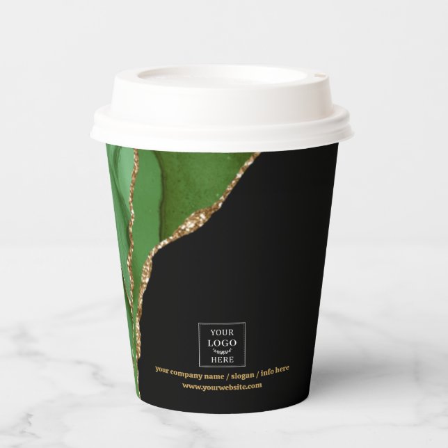 Luxe Business Logo Event Promotional Green Marble  Pappbecher (Vorderseite)