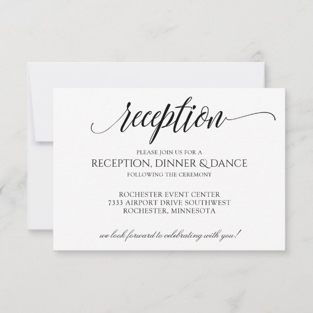 Luxe Calligraphy-Typografy Empfang Card | Schwarz Einladung (Vorderseite)