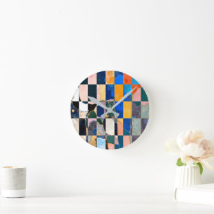 Luxe Checkerboard Vorhang Runde Wanduhr