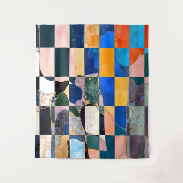 Luxe Checkerboard Vorhang Wandteppich (Vorderseite)