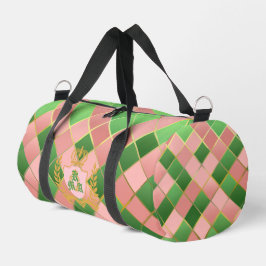 Luxe Chic Preppy Rosa Grün Argyle Monogramm Wappen Duffle Bag