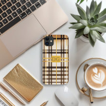 Luxe Classic Taupe und Gold Kariert iPhone Case