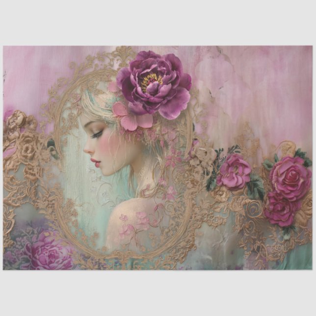 Luxe Collage Shabby Chic Mix Media Portrait Kunst Seidenpapier (Vorderseite)