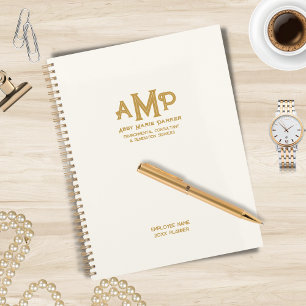 Luxe Company Ivory und Gold 3 Letter Monogram Logo Planer