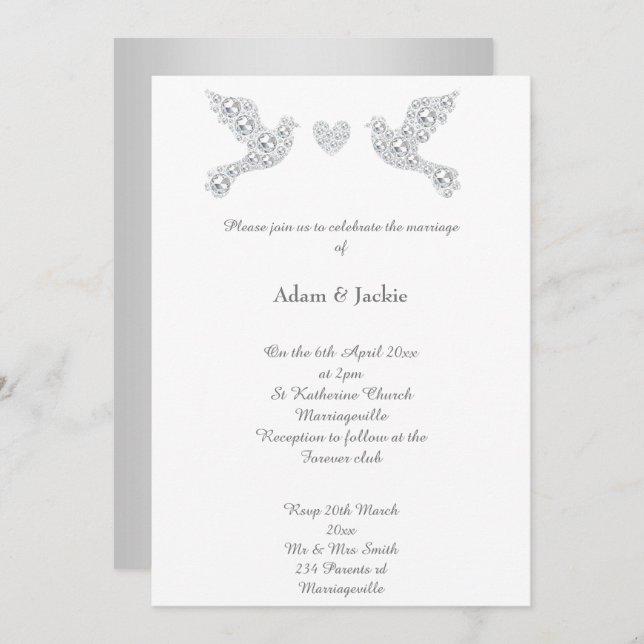 Luxe Diamond Liebe Dove Wedding 2 Einladung (Vorne/Hinten)