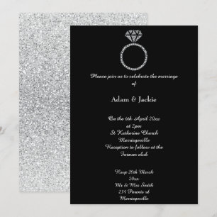 Luxe Diamond Ring Black Glitzer Wedding Einladung