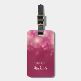 Luxe Dunkelrosa Glamour Bokeh Glitzern mit Namen Gepäckanhänger