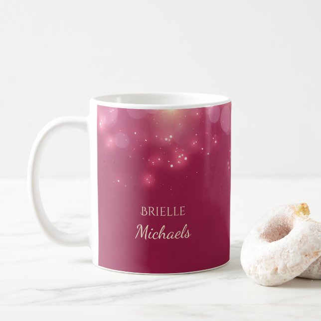 Luxe Dunkelrosa Glamour Bokeh Glitzern mit Namen Kaffeetasse (Mit Donut)